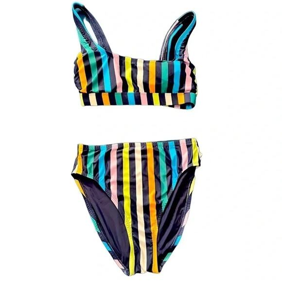 Modcloth Retro Striped High Waisted Bikini Set Swim Size S NWOT - Picture 2 of 8